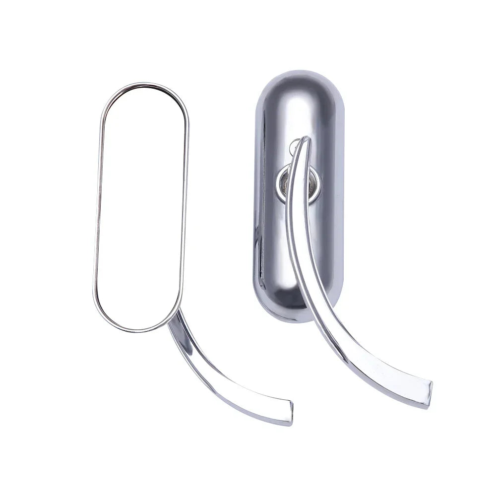 A pair of universal chrome motorcycle side rear view mirrors.