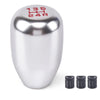 Silver aluminum gear shift knob with markings 135, 5, H, 24R and three adapter rings.