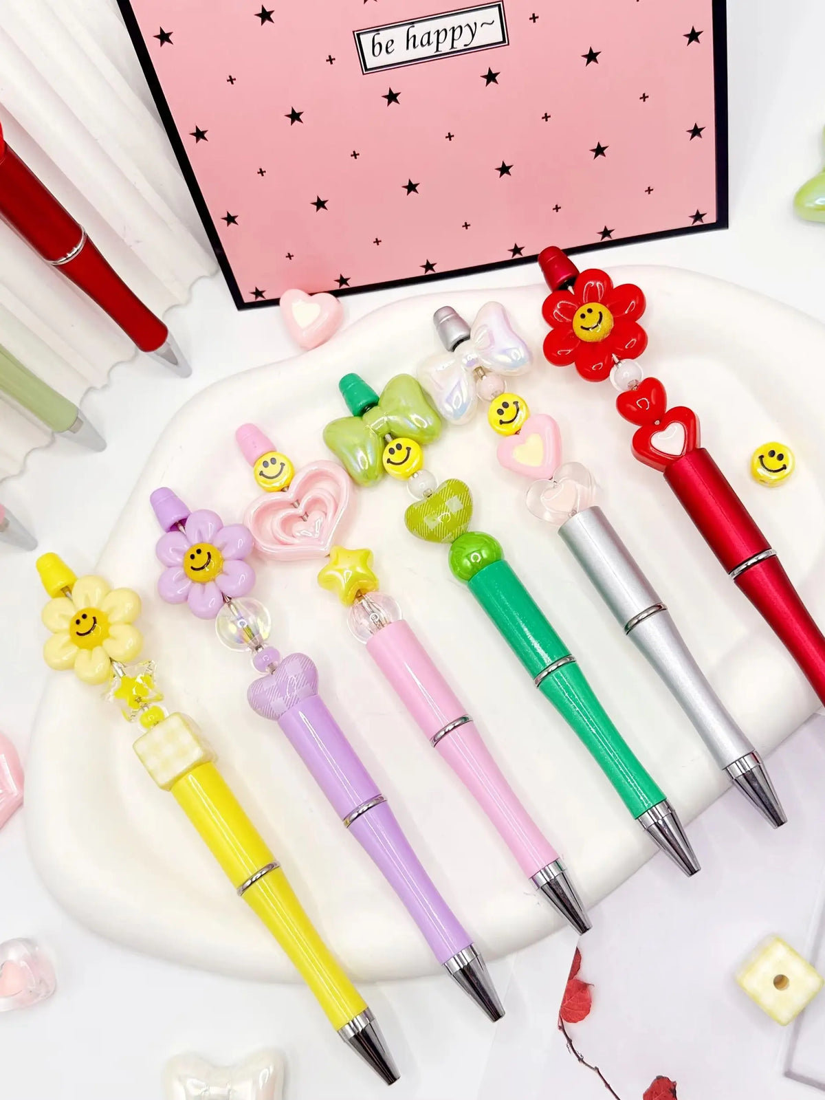 Cute Acrylic Beaded Ballpoint Pens – Set of 6