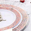 Elegant White Disposable Dinner Plates with Silver Lace Design