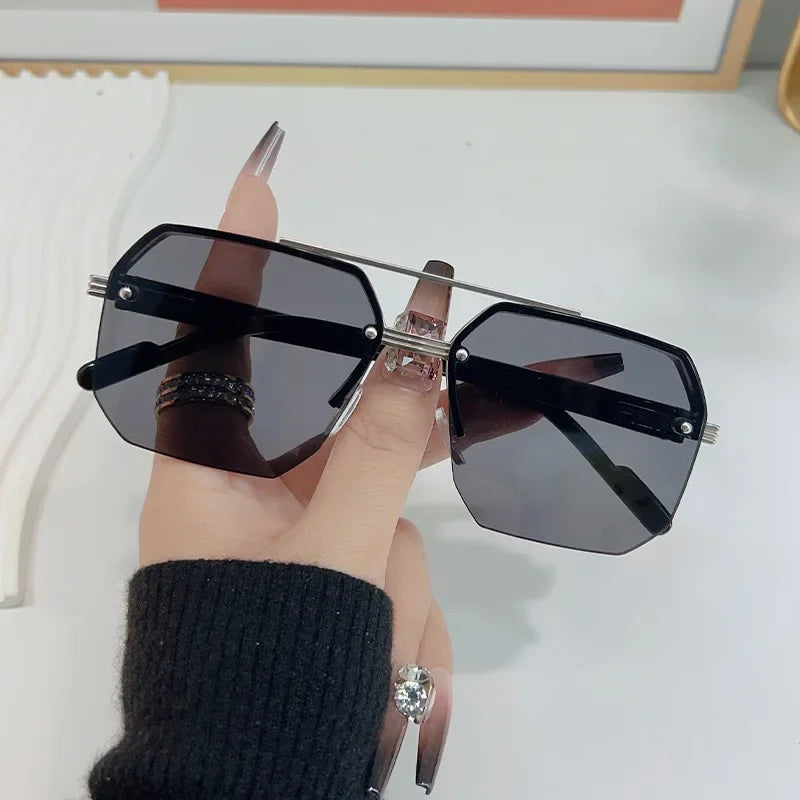 Retro Square Half-Frame Metal Sunglasses
