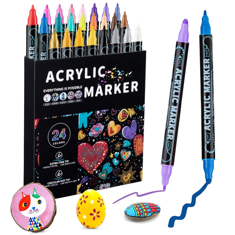 Dual-Tip Acrylic Paint Pens for Art & Crafts