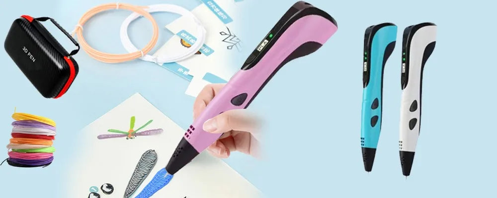 A hand holds a purple and black smart phone toy with a blue tip, next to learning accessories and other camera toys.