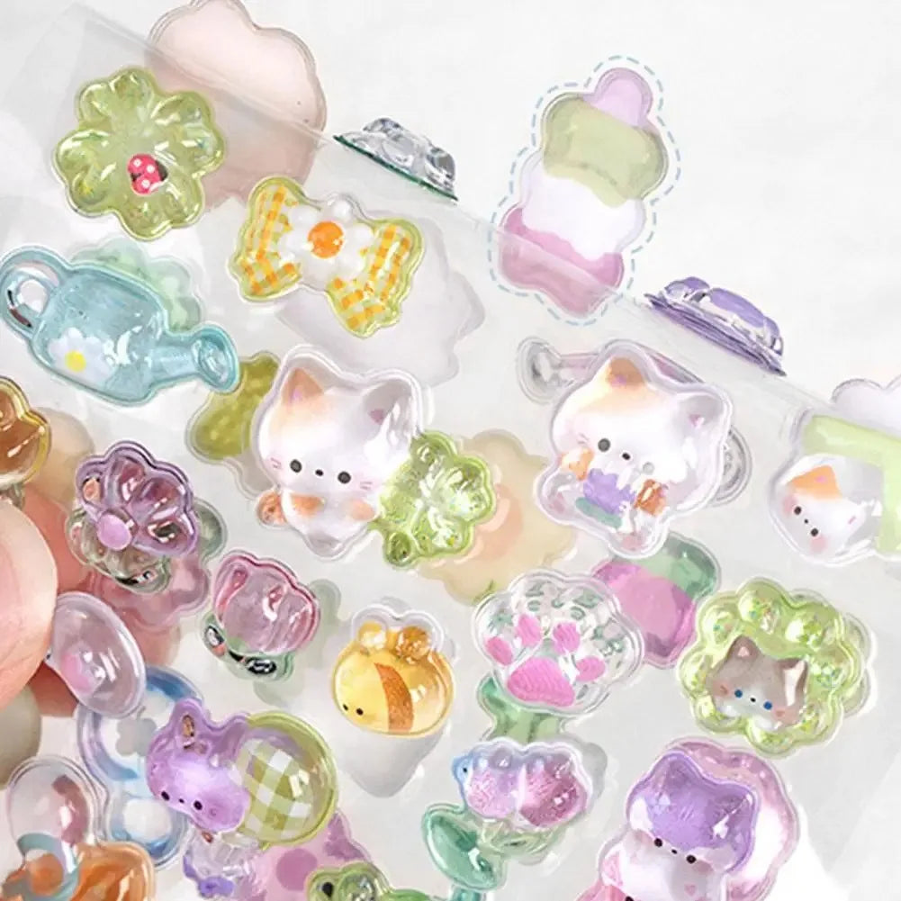 A collection of 3D jelly stickers featuring cute cartoon animals and a ghost rabbit in various pastel colors.