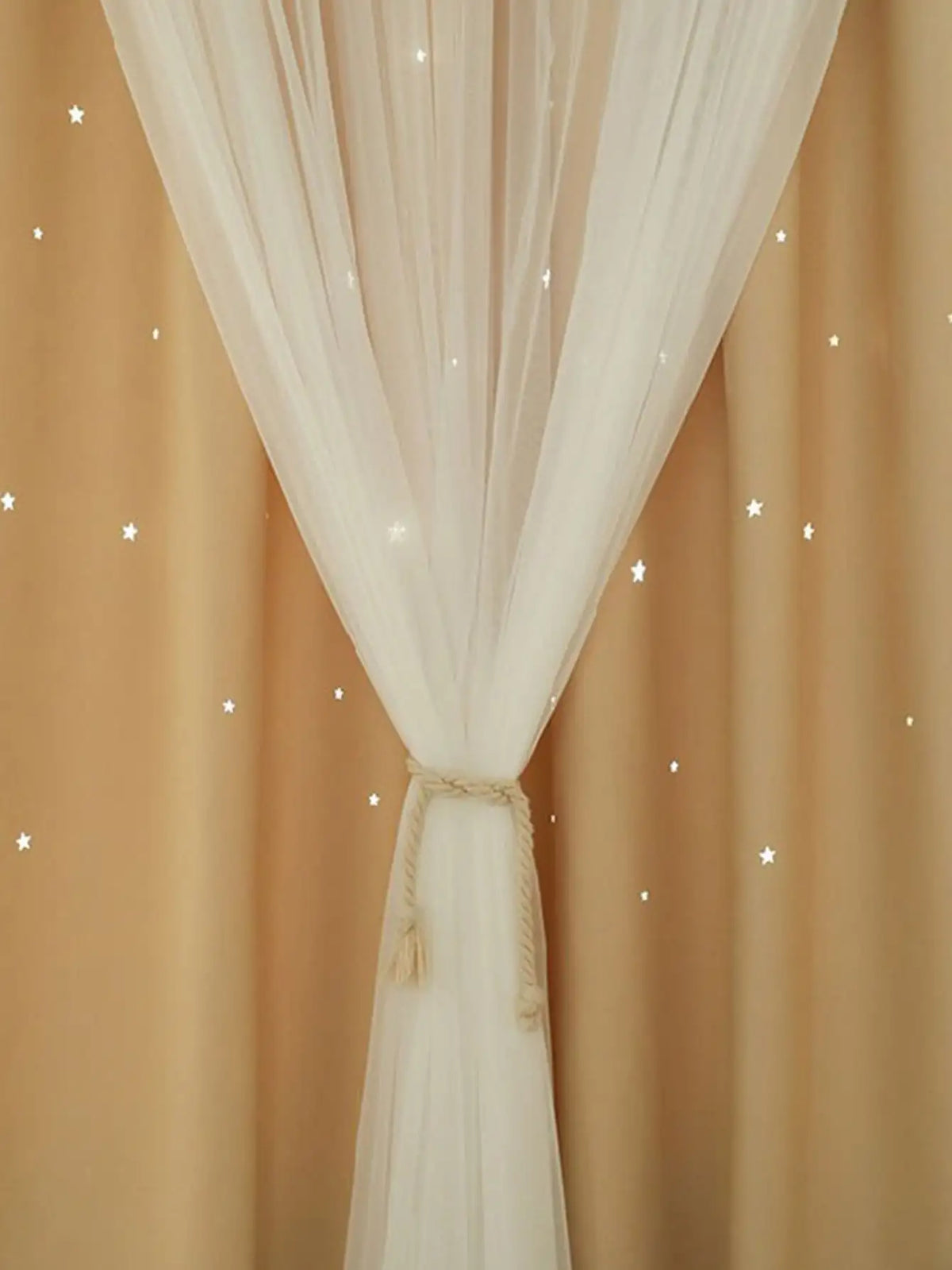 Beige Star Perforated Sheer Curtain with Blackout Lining