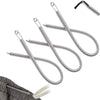 A set of silver spring drawstring needle threader tools with flexible metal wires.