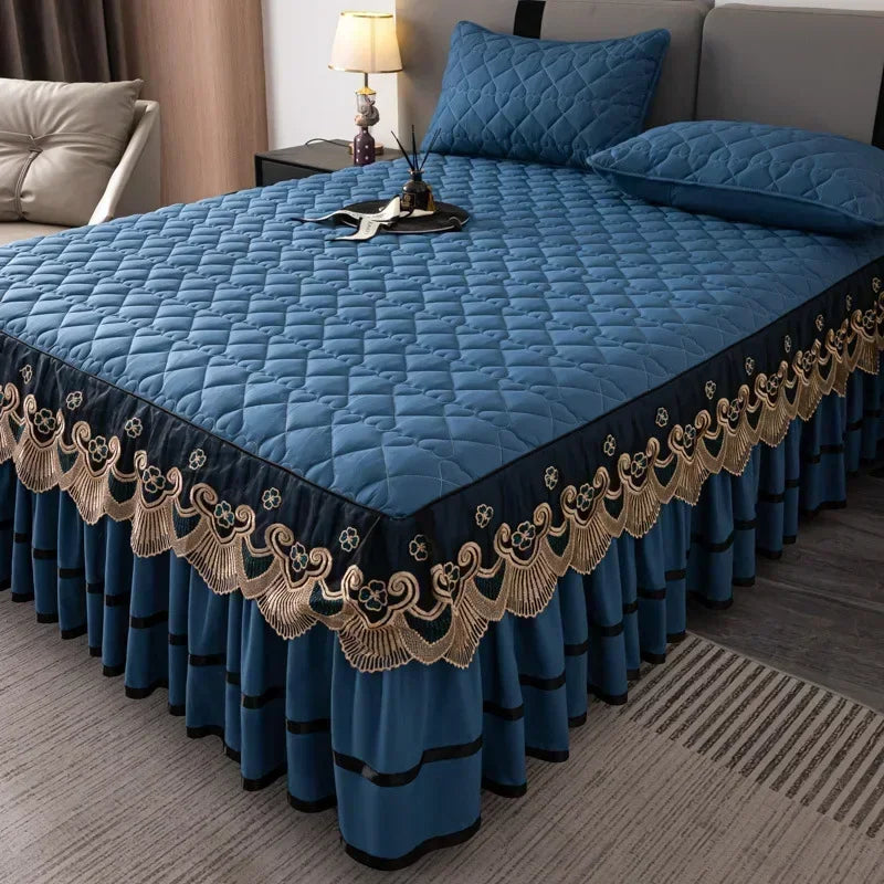Gold Embroidered Lace Bed Skirt with Heart Pattern