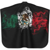 A black fabric featuring the flag of Mexico, composed of green, white, and red elements with smoke effects.