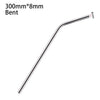 A bent stainless steel straw measuring 300mm long and 8mm in diameter.