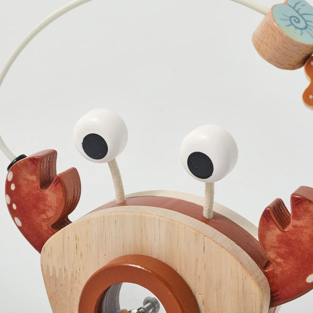 Montessori Wooden Crab Pull Toy with Bead Maze and Life Skills Activities