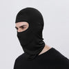 A black windproof full face balaclava worn by a person.