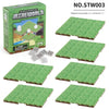 A set of six magnetic base plates for Mineworld building blocks, featuring green textured surfaces.