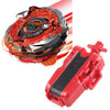 A red and silver Beyblade launcher set featuring a Phoenix Wing and Drumsword component.
