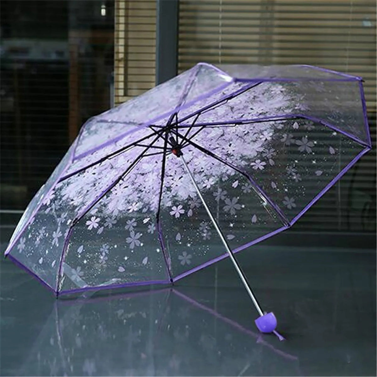 Clear Bloom Folding Umbrella with Floral Print