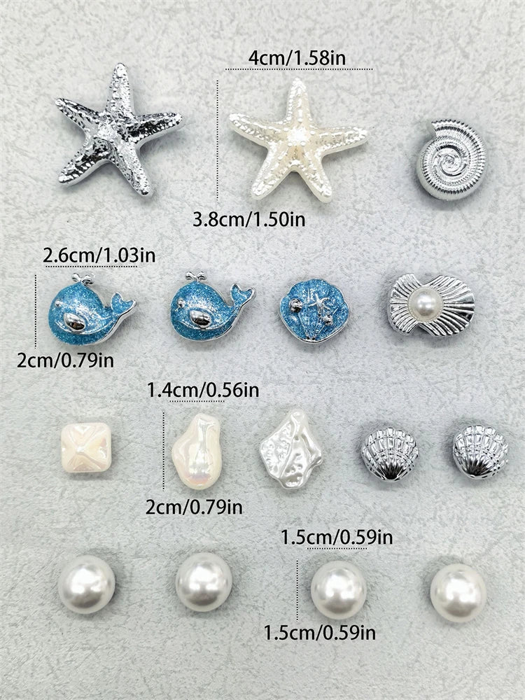 Beach-Themed Shoe Charms Set - 16 Pieces