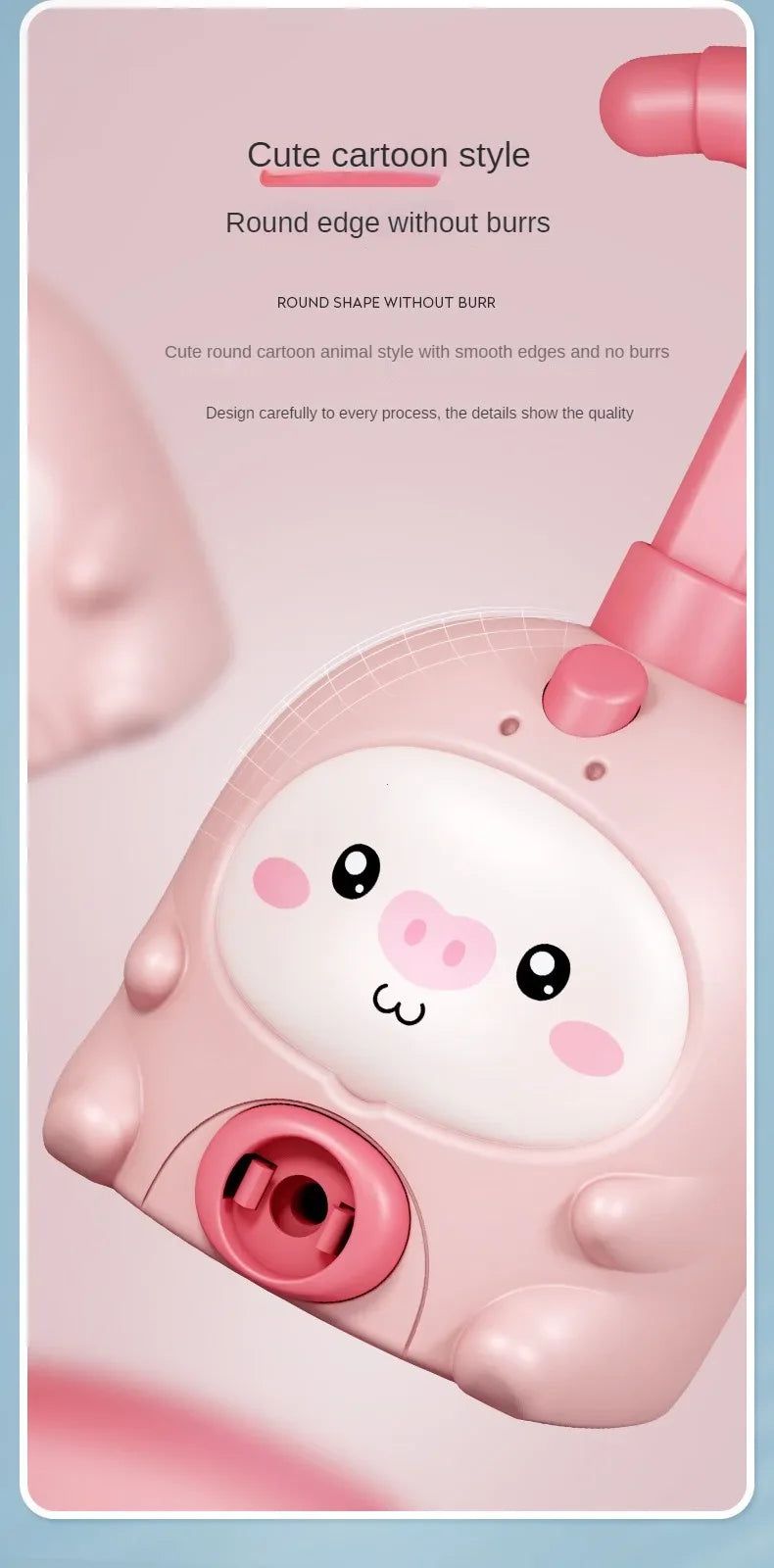 A pink, cute cartoon-style toy animal with round edges and a pump mechanism.