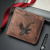 HOVIS Men's Slim Leather Wallet with Eagle Emboss and Zip Closure