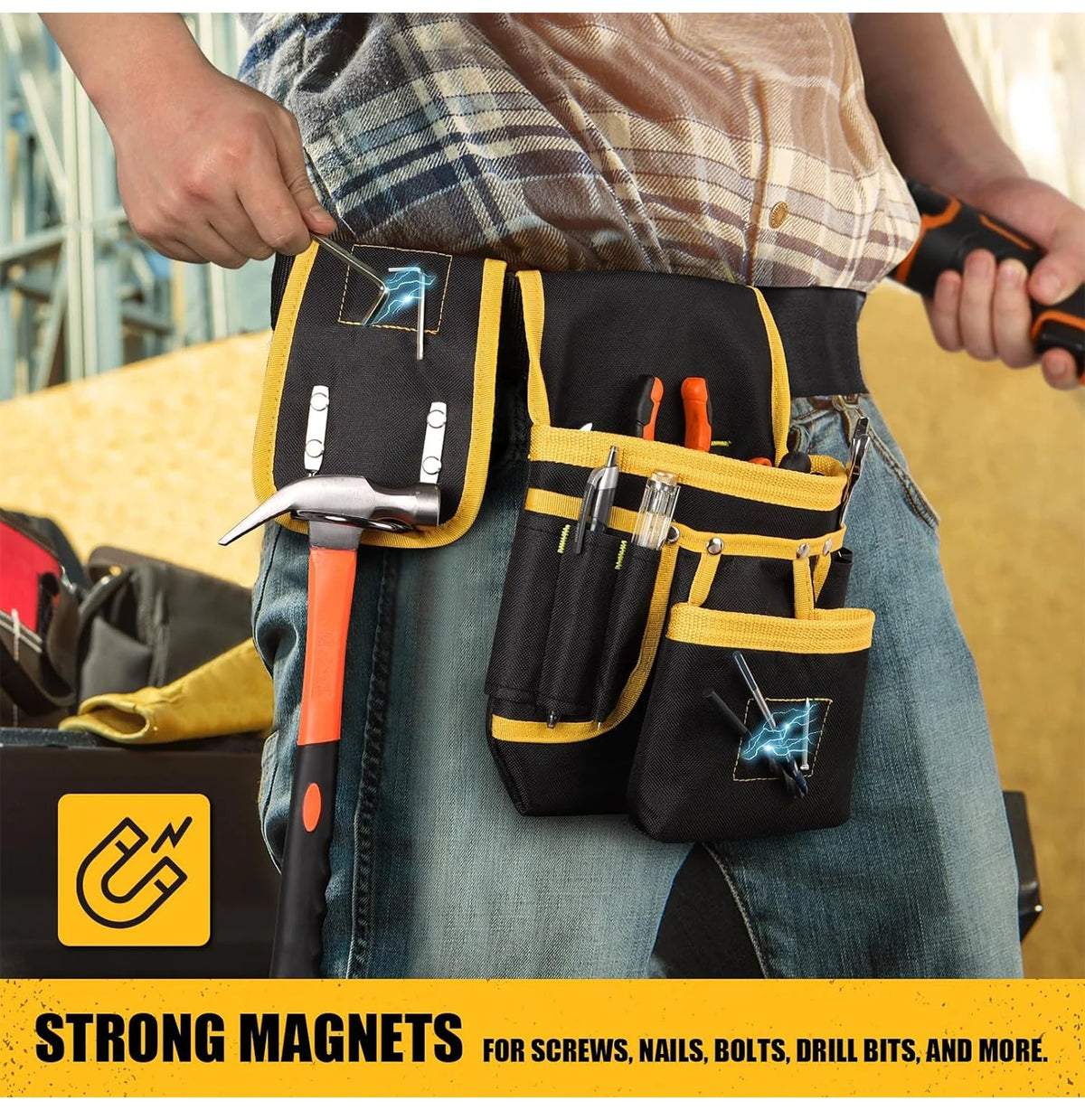 Heavy-Duty Tool Belt with Detachable Pouches & Adjustable Waist Strap