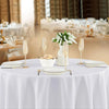 Elegant satin round tablecloth set for weddings and events with glassware and floral centerpiece