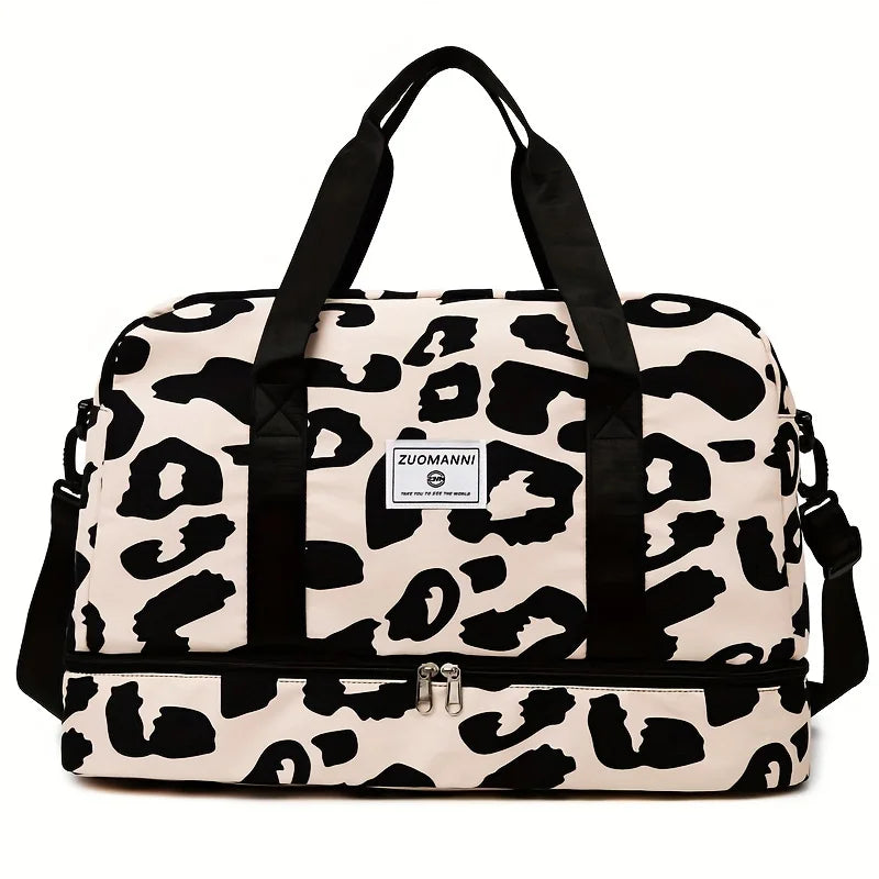 Animal Print Travel Duffle Bag with Shoe Compartment