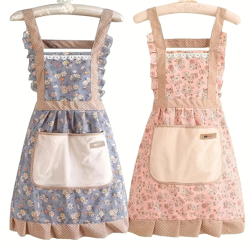 Retro Blumen-Rüschen-Rand Küchen-Schürze