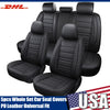 A set of five black PU leather universal fit car seat covers shown for sale in the USA.