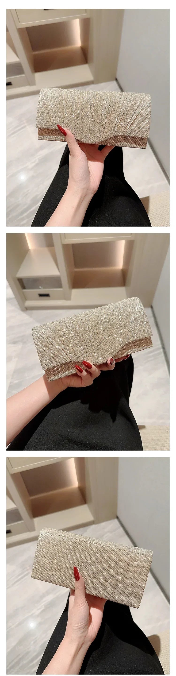 Glitter Envelope Clutch with Chain Strap
