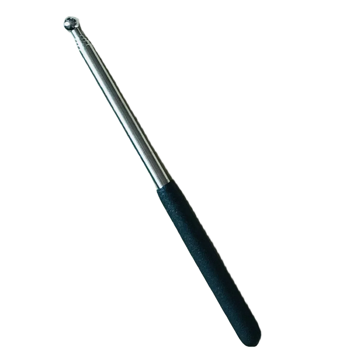 A stainless steel telescopic teacher pointer with a dark grip.