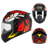 A black and red retro full face motorcycle helmet with a clear visor shown from the side and top view.