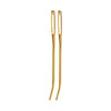 A pair of gold-colored bent tip tapestry needles for knitting and weaving.