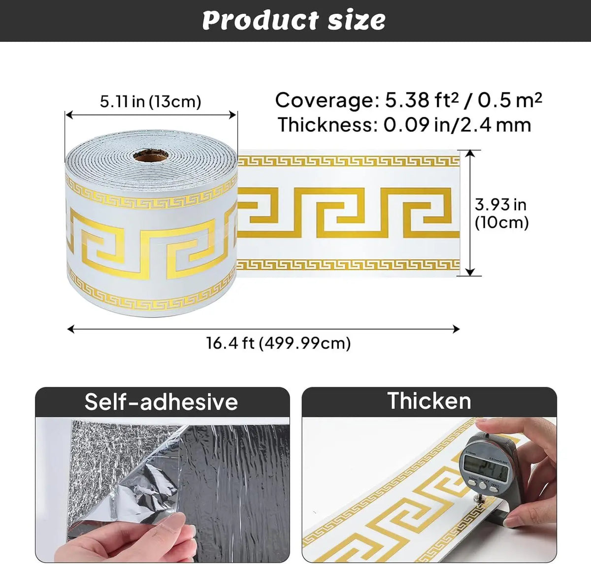 Roll of self-adhesive yellow and white Greek key border trim for wallpaper or trim work