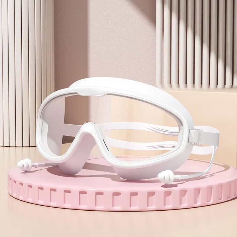 Lunettes de natation grand angle anti-buée avec bouchons d'oreilles
