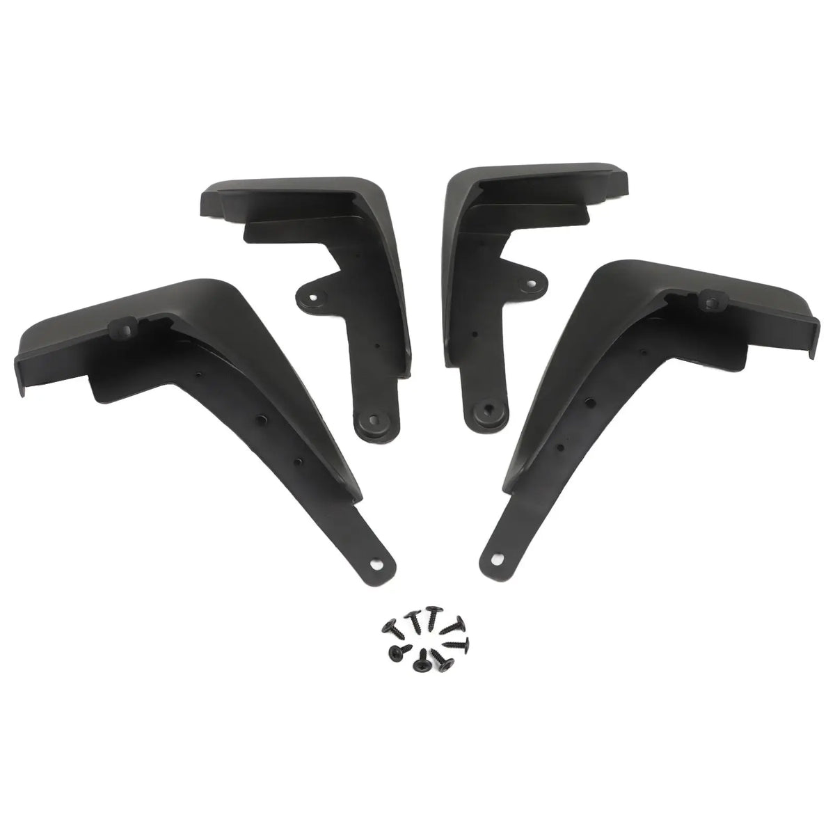 Set of black front and rear mud flaps for a Mazda CX-30, including two separate mounting brackets.