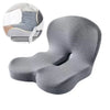 Gray ergonomic memory foam car seat cushion with lumbar support shown in a close-up view.