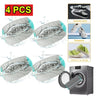 Four protective mesh laundry bags for shoes, including canvas and sneakers, shown next to a washing machine.