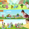 A set of magnetic building blocks for toddlers and older children, showing various construction projects.