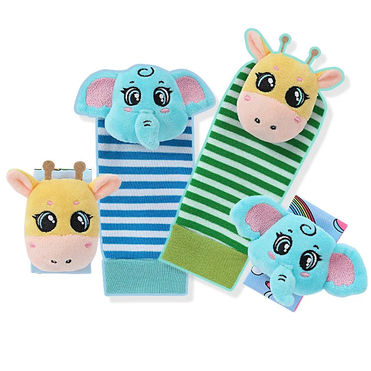 Baby Wrist Rattles and Animal Socks Set for Sensory Development