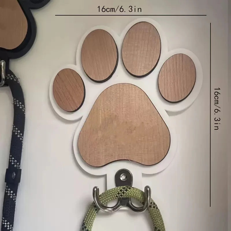 Wooden Paw Print Dog Leash & Collar Wall Hanger