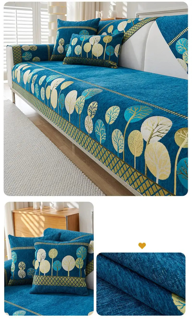 Chenille Jacquard Sofa Cover with Anti-Slip Backing