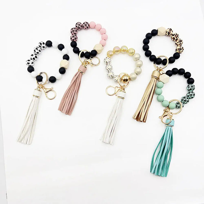 Boho Silicone Bead Keychain with Tassel
