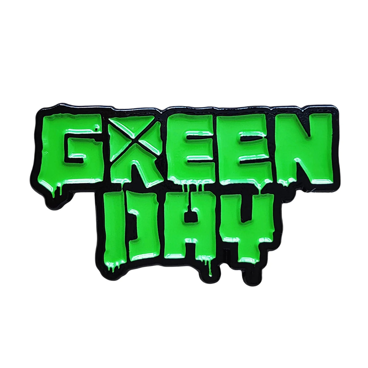 Neon green text on a black background featuring the words GREEN DAY