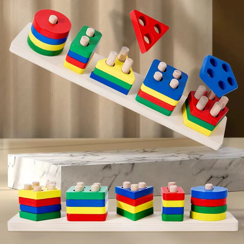 Montessori Wooden Shape Sorting Stacking Toy for Toddlers