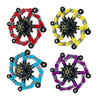 A set of four colorful transformable fidget spinners for anxiety relief