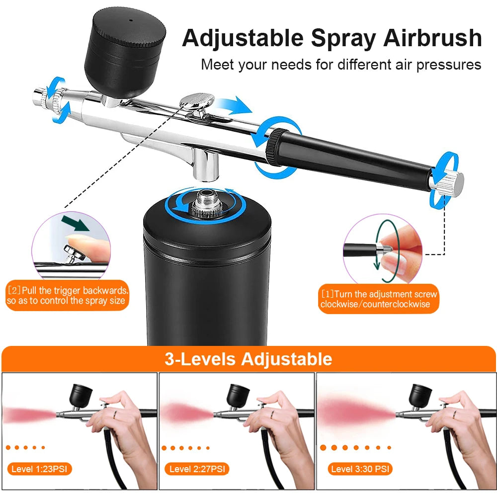Kit de pulvérisation airbrush réglable avec trois niveaux de pression pour différentes pressions d'air