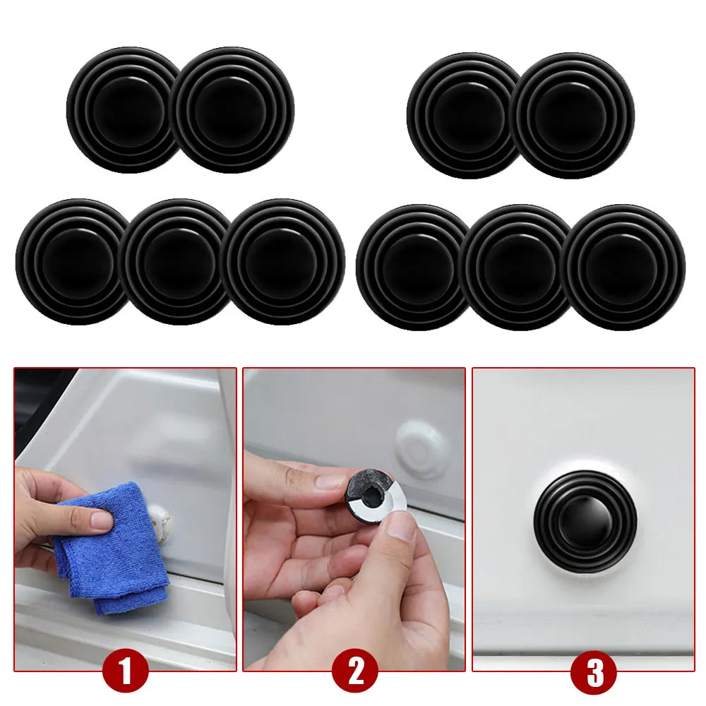 Set of black sound insulation pads for car trunk shock absorption and door cushioning
