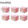 Six pink storage boxes with cute floral designs and pink lids shown from the top view.