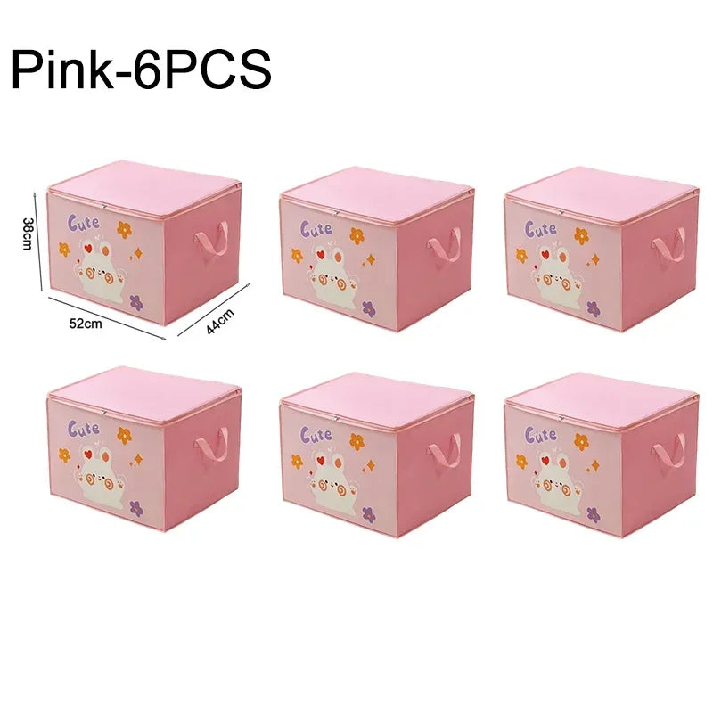 Six pink storage boxes with cute floral designs and pink lids shown from the top view.