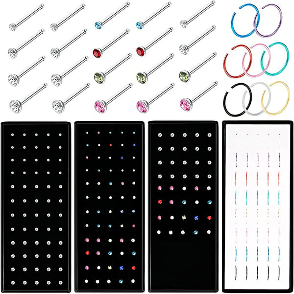 Stainless Steel Nose Studs with Crystal Accents