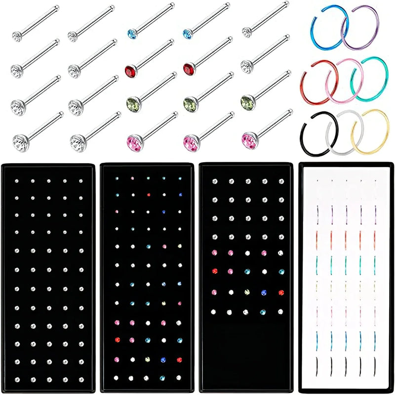 Stainless Steel Nose Studs with Crystal Accents