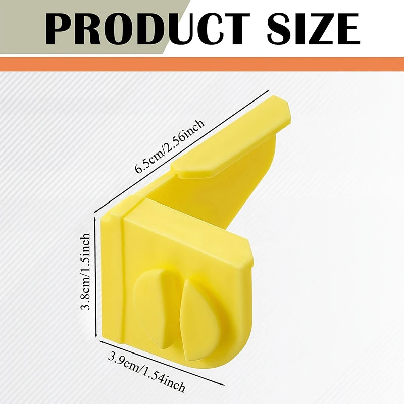Yellow masonry line corner clips shown with dimensions and anti-slip features.